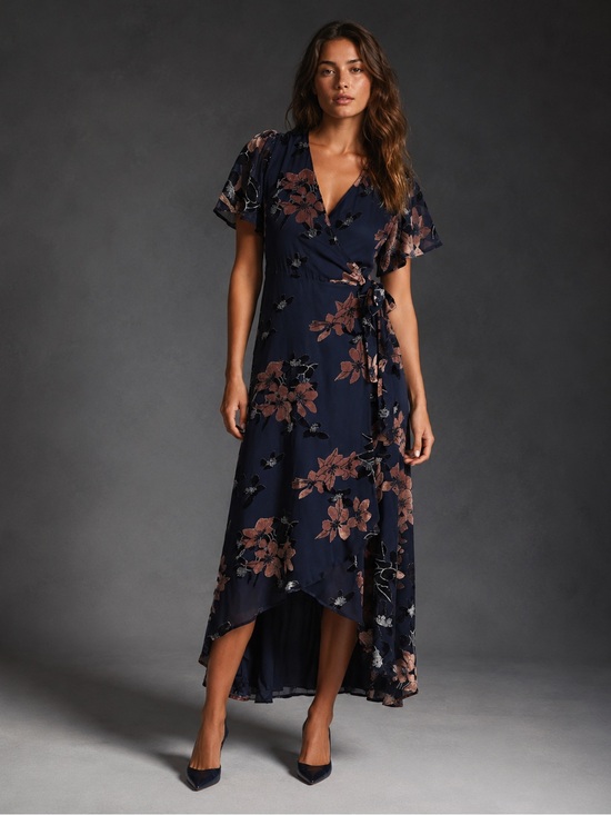 Lulus Dresses & Skirts - Lulus Navy Burnout Floral Wrap High Low Midi Dress NWT Small